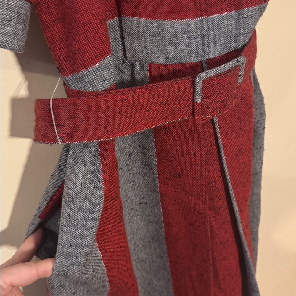 Vintage Jolibel Red and Grey Striped Pleated Dress - Picture 13 of 16